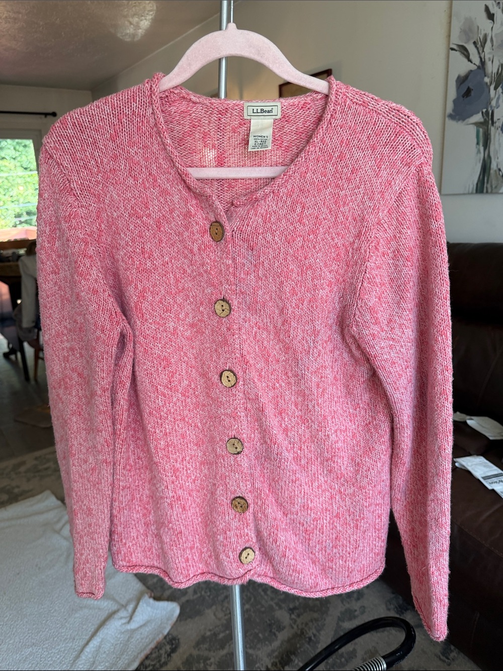 L.L.Bean Women’s XL Pink Marled Cotton Button Cardigan Sweate
